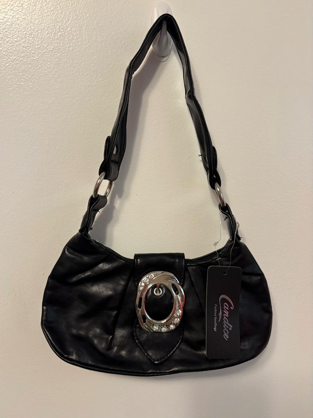 Sultry Black Shoulder Bag with Silver Rhinestone Accent NWT
